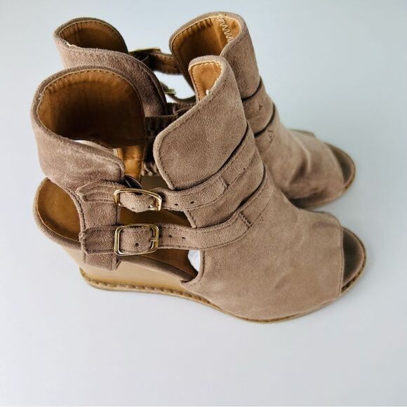 Qupido Shoes Boots Ankle Suede Open Toe Tan 7 - Picture 2 of 5